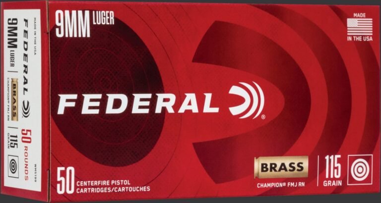 Federal Champion 9mm Luger 115-Grain FMJ Handgun Brass Ammunition - 50 Rounds