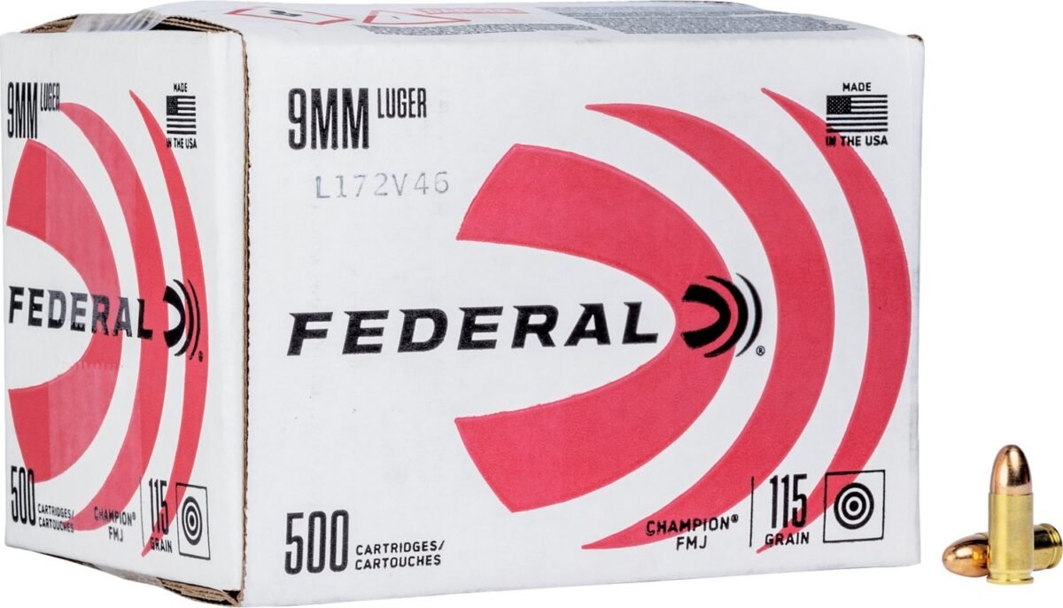 Federal Champion FMJ 9 mm Luger 115-Grain Pistol Ammunition - 500 Rounds