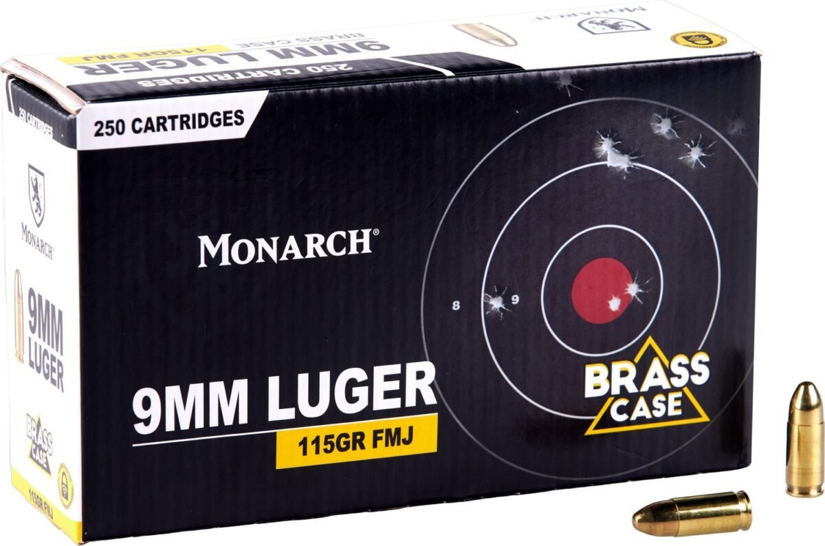 Monarch 9mm Luger 115-Grain FMJ Centerfire Brass Ammunition - 250 Rounds
