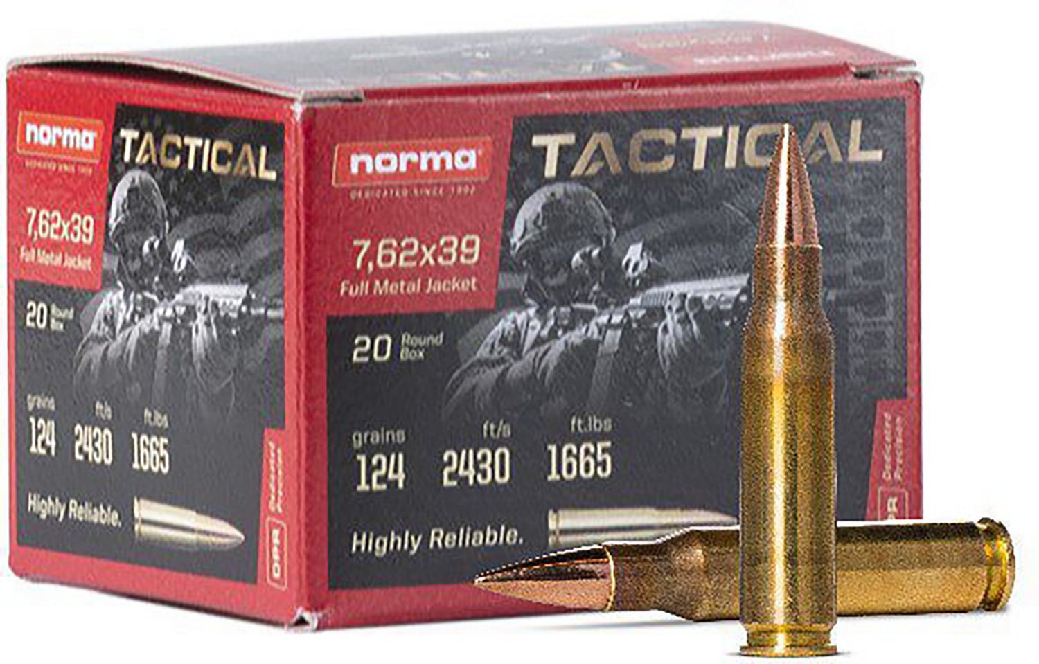 Norma USA Tactical 7.62x39 mm 124-Grain Rifle Ammunition - 20 Rounds