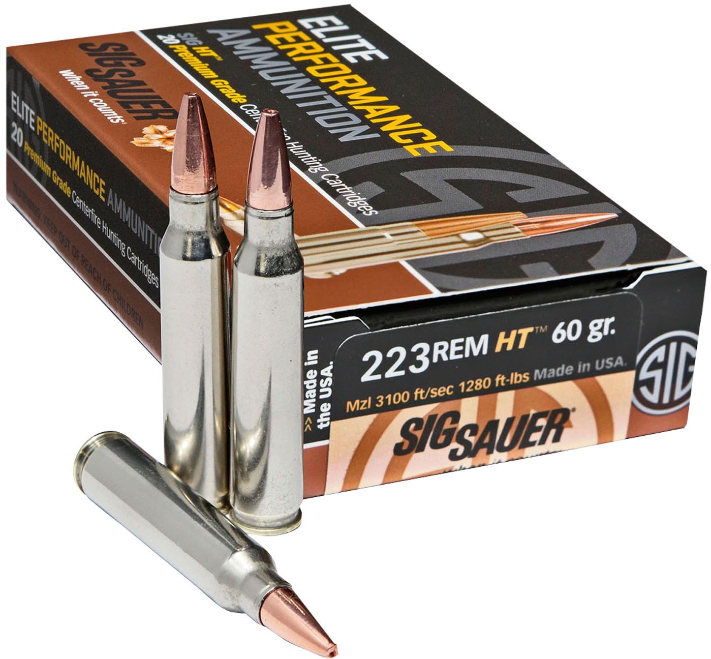 SIG SAUER Elite Performance Hunting .223 Remington/5.56 NATO 60-Grain Centerfire Rifle Ammunition