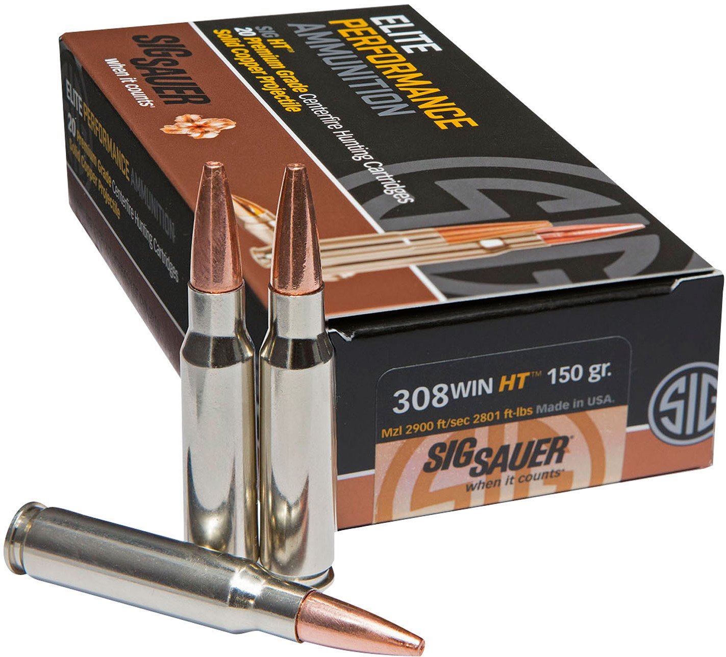 SIG SAUER Elite Performance Hunting .308 Winchester/7.62 NATO 150-Grain Centerfire Rifle Ammunition