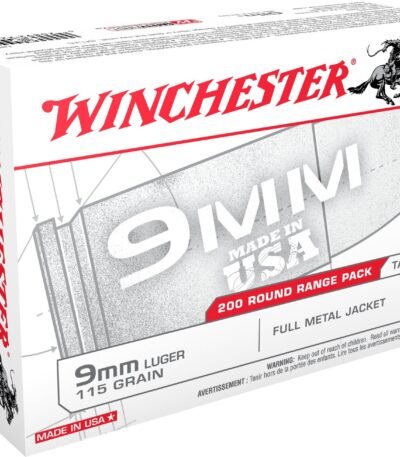 Winchester 9mm 115-Grain FMJ Centerfire Pistol Ammunition - 200 Rounds