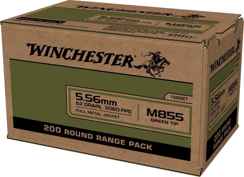 Winchester USA 5.56x45mm M855 Full Metal Jacket Lead Core Ammunition - 200 Rounds