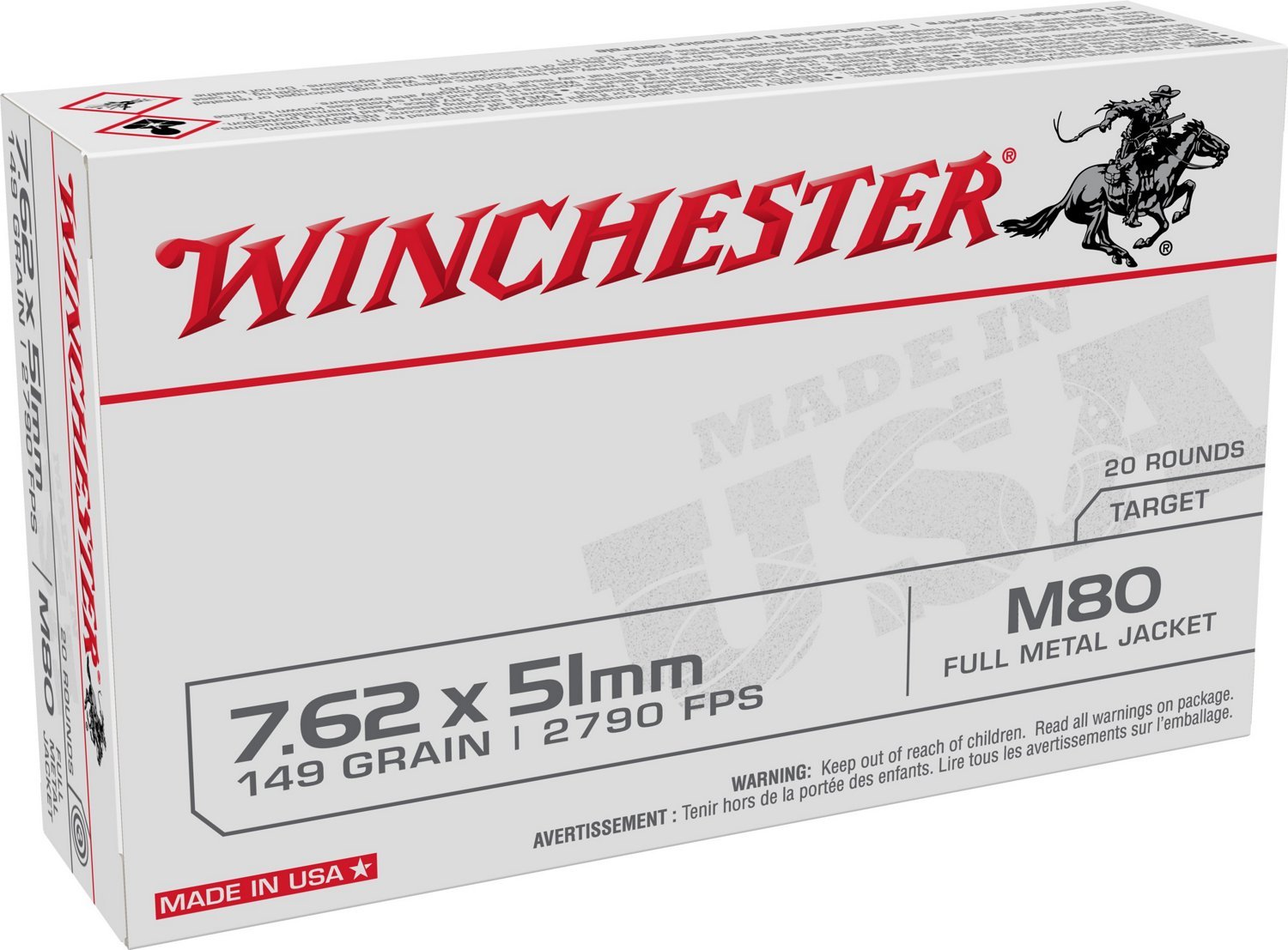 Winchester USA 7.62 x 51mm NATO 149-Grain Ammunition - 20 Rounds