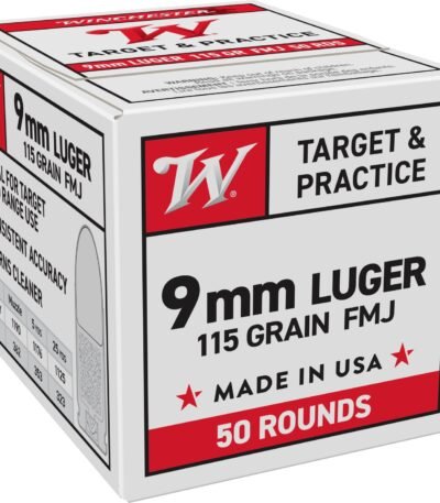 Winchester USA Full Metal Jacket 9mm Luger 115-Grain Handgun Ammunition - 50 Rounds